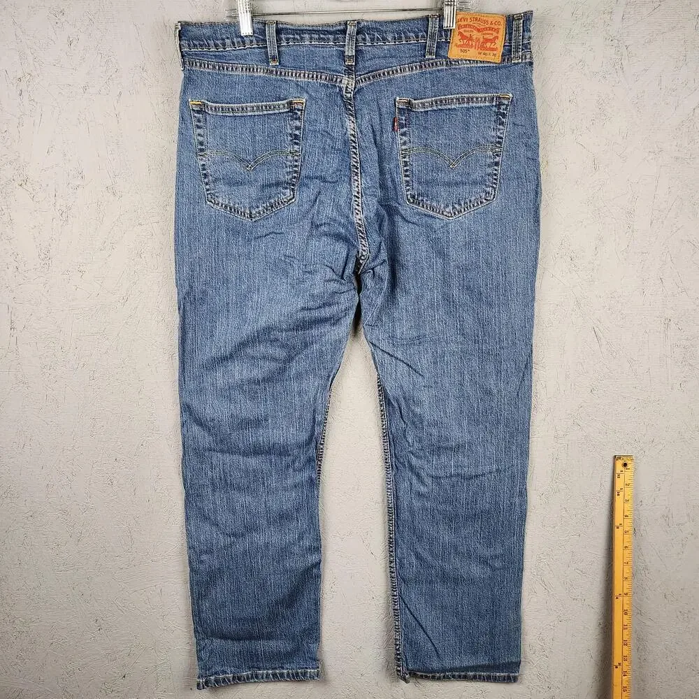 Levis 505 Jeans Mens 40x30 Blue Denim Straight Leg Stretch Medium Wash Classic